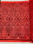 Geometric diamond sequin design on power mesh| New Creations Fabric & Foam Inc - New Creations Fabric & Foam Inc