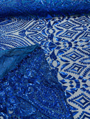 Geometric diamond sequin design on power mesh| New Creations Fabric & Foam Inc - New Creations Fabric & Foam Inc