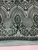 Geometric diamond sequin design on power mesh| New Creations Fabric & Foam Inc - New Creations Fabric & Foam Inc