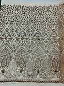 Geometric diamond sequin design on power mesh| New Creations Fabric & Foam Inc - New Creations Fabric & Foam Inc