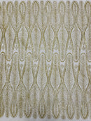 GLITTER FEATHER DAMASK DESIGN MESH LACE FABRIC (By The Yard) - New Creations Fabric & Foam Inc
