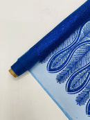 GLITTER FEATHER DAMASK DESIGN MESH LACE FABRIC (By The Yard) - New Creations Fabric & Foam Inc