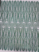 GLITTER FEATHER DAMASK DESIGN MESH LACE FABRIC (By The Yard) - New Creations Fabric & Foam Inc
