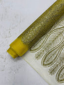 GLITTER FEATHER DAMASK DESIGN MESH LACE FABRIC (By The Yard) - New Creations Fabric & Foam Inc
