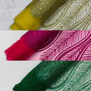 GLITTER FEATHER DAMASK DESIGN MESH LACE FABRIC (By The Yard) - New Creations Fabric & Foam Inc