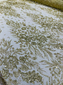 Big Glitter Damask Design On A Mesh Lace Fabric/Prom/Sold By The Yard