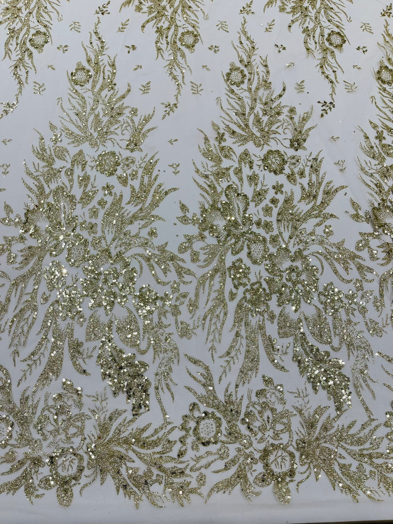 Big Glitter Damask Design On A Mesh Lace Fabric/Prom/Sold By The Yard