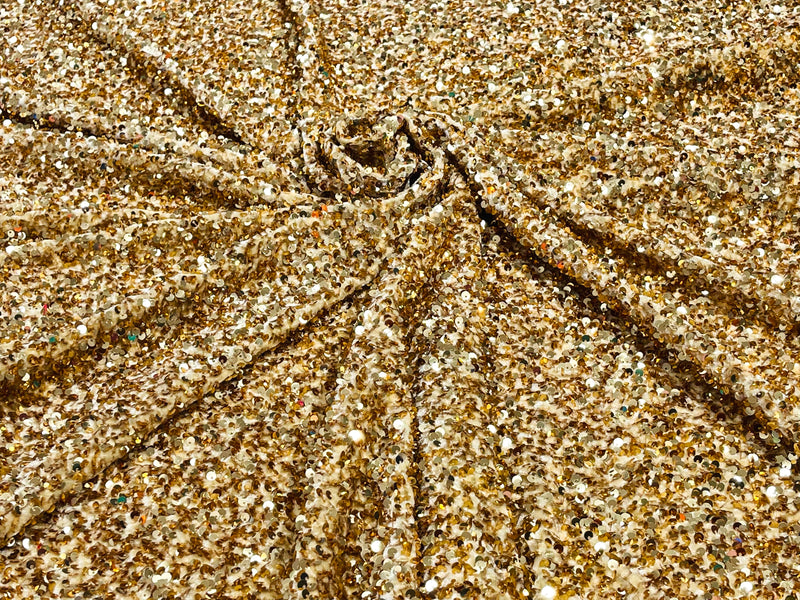 Gold Sequin On A Gold Stretch Velvet Fabric 5mm,58 Inches wide /Prom/ Sold By The Yard.