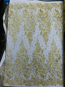 Big Glitter Damask Design On A Mesh Lace Fabric/Prom/Sold By The Yard