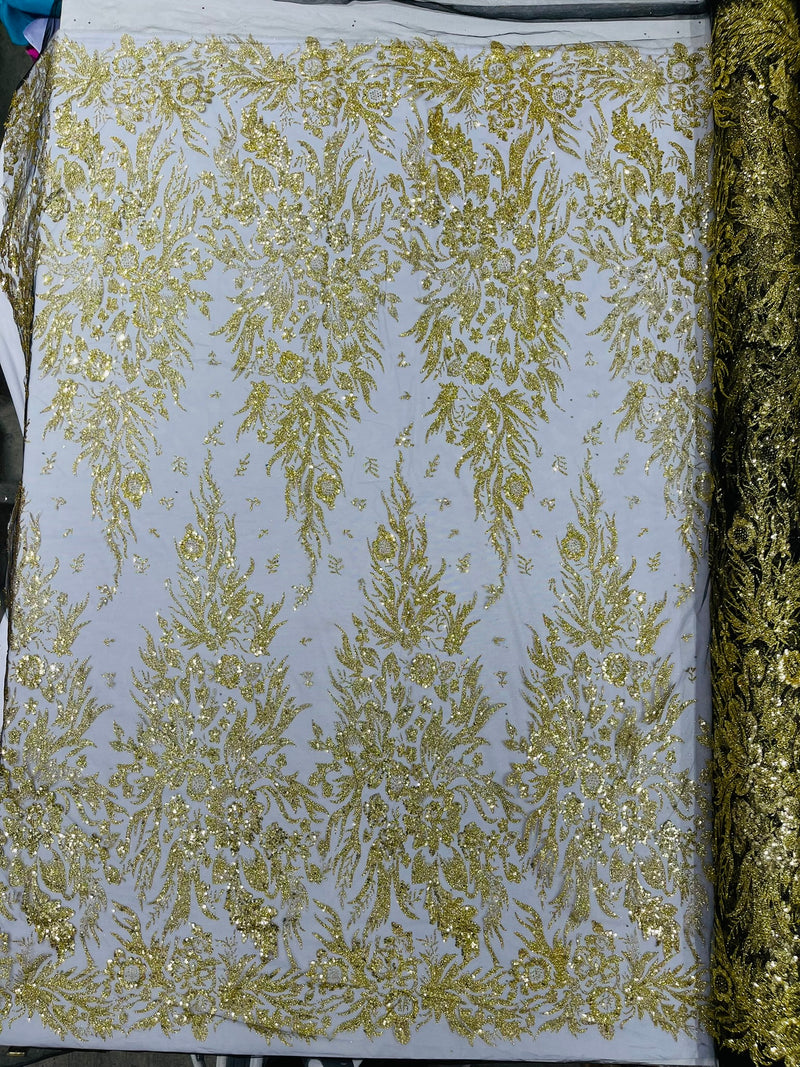 Big Glitter Damask Design On A Mesh Lace Fabric/Prom/Sold By The Yard