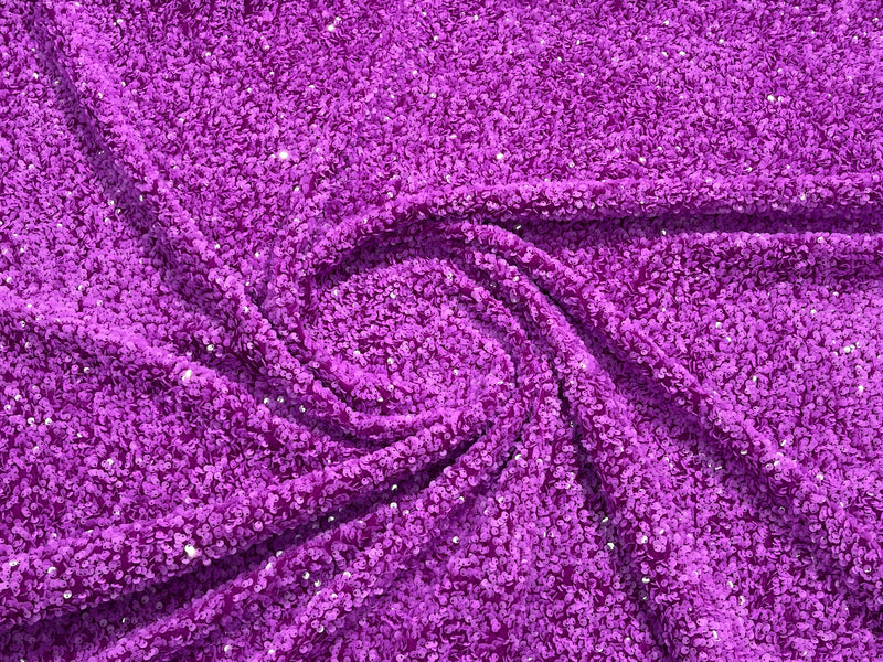 Glossy Grape Purple Sequin On A Stretch Velvet Fabric 5mm,58 Inches wide /Prom/ Sold By The Yard.