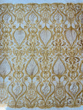 HEAVY DAMASK BEADED LACE (By The Yard) - New Creations Fabric & Foam Inc