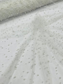 Heavy Scattered Pearls Studded Mesh Fabric| New Creations Fabric & Foam Inc. - New Creations Fabric & Foam Inc