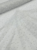 Heavy Scattered Pearls Studded Mesh Fabric| New Creations Fabric & Foam Inc. - New Creations Fabric & Foam Inc