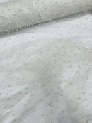 Heavy Scattered Pearls Studded Mesh Fabric| New Creations Fabric & Foam Inc. - New Creations Fabric & Foam Inc