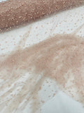 Heavy Scattered Pearls Studded Mesh Fabric| New Creations Fabric & Foam Inc. - New Creations Fabric & Foam Inc