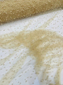 Heavy Scattered Pearls Studded Mesh Fabric| New Creations Fabric & Foam Inc. - New Creations Fabric & Foam Inc