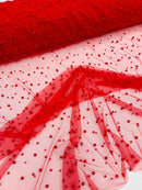 Heavy Scattered Pearls Studded Mesh Fabric| New Creations Fabric & Foam Inc. - New Creations Fabric & Foam Inc