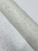Heavy Scattered Pearls Studded Mesh Fabric| New Creations Fabric & Foam Inc. - New Creations Fabric & Foam Inc