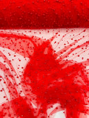 Heavy Scattered Pearls Studded Mesh Fabric| New Creations Fabric & Foam Inc. - New Creations Fabric & Foam Inc