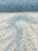 Heavy Scattered Pearls Studded Mesh Fabric| New Creations Fabric & Foam Inc. - New Creations Fabric & Foam Inc