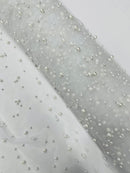 Heavy Scattered Pearls Studded Mesh Fabric| New Creations Fabric & Foam Inc. - New Creations Fabric & Foam Inc