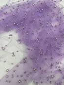 Heavy Scattered Pearls Studded Mesh Fabric| New Creations Fabric & Foam Inc. - New Creations Fabric & Foam Inc