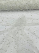 Heavy Scattered Pearls Studded Mesh Fabric| New Creations Fabric & Foam Inc. - New Creations Fabric & Foam Inc
