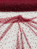 Heavy Scattered Pearls Studded Mesh Fabric| New Creations Fabric & Foam Inc. - New Creations Fabric & Foam Inc