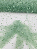 Heavy Scattered Pearls Studded Mesh Fabric| New Creations Fabric & Foam Inc. - New Creations Fabric & Foam Inc