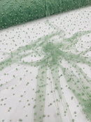 Heavy Scattered Pearls Studded Mesh Fabric| New Creations Fabric & Foam Inc. - New Creations Fabric & Foam Inc