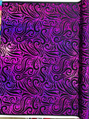 Holographic Foil Tribal Flame Design On A Stretch Velvet 58" Wide| New Creations Fabric & Foam Inc. - New Creations Fabric & Foam Inc