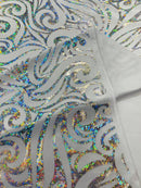 Holographic Foil Tribal Flame Design On A Stretch Velvet 58" Wide| New Creations Fabric & Foam Inc. - New Creations Fabric & Foam Inc