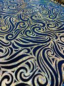 Holographic Foil Tribal Flame Design On A Stretch Velvet 58" Wide| New Creations Fabric & Foam Inc. - New Creations Fabric & Foam Inc