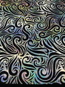 Holographic Foil Tribal Flame Design On A Stretch Velvet 58" Wide| New Creations Fabric & Foam Inc. - New Creations Fabric & Foam Inc