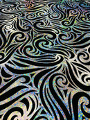 Holographic Foil Tribal Flame Design On A Stretch Velvet 58" Wide| New Creations Fabric & Foam Inc. - New Creations Fabric & Foam Inc