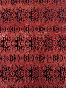 Hot Rod Tricot Holographic 4 Way Spandex with Black Red Flocking Flames Glitter Fabric - New Creations Fabric & Foam Inc