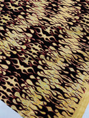 Hot Rod Tricot Holographic 4 Way Spandex with Black Red Flocking Flames Glitter Fabric - New Creations Fabric & Foam Inc