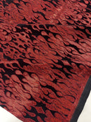 Hot Rod Tricot Holographic 4 Way Spandex with Black Red Flocking Flames Glitter Fabric - New Creations Fabric & Foam Inc