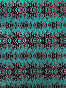 Hot Rod Tricot Holographic 4 Way Spandex with Black Red Flocking Flames Glitter Fabric - New Creations Fabric & Foam Inc