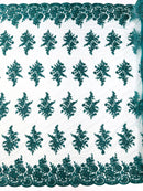 Floral corded embroider with sequins on a mesh lace fabric-prom-sold by the yard.