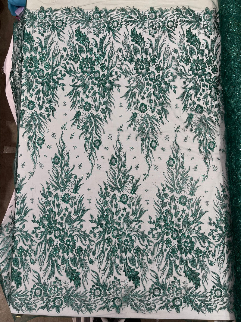 Big Glitter Damask Design On A Mesh Lace Fabric/Prom/Sold By The Yard