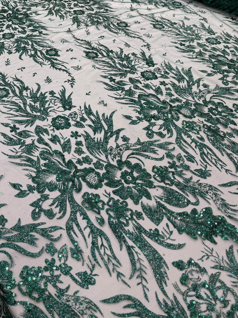 Big Glitter Damask Design On A Mesh Lace Fabric/Prom/Sold By The Yard