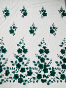 Orquidia 3d floral design embroider with pearls in a mesh lace fabric-dresses-sold by the yard.