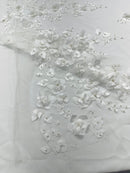 Orquidia 3d floral design embroider with pearls in a mesh lace fabric-dresses-sold by the yard.