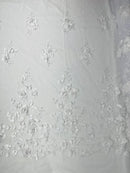 Orquidia 3d floral design embroider with pearls in a mesh lace fabric-dresses-sold by the yard.