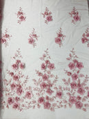 Orquidia 3d floral design embroider with pearls in a mesh lace fabric-dresses-sold by the yard.