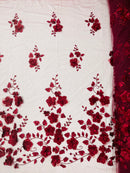 Orquidia 3d floral design embroider with pearls in a mesh lace fabric-dresses-sold by the yard.