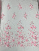 Orquidia 3d floral design embroider with pearls in a mesh lace fabric-dresses-sold by the yard.