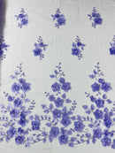 Orquidia 3d floral design embroider with pearls in a mesh lace fabric-dresses-sold by the yard.